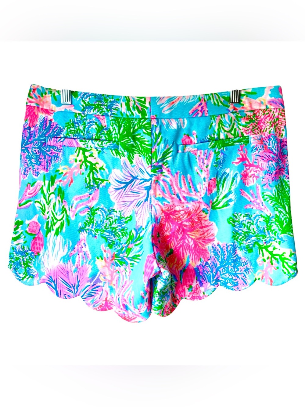 LILLY PULITZER Buttercup Knit Celestial Blue-Cay to My Heart Scalloped Hem Short - Picture 3 of 5